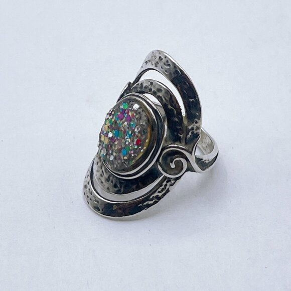 925 Handcrafted Sterling Silver & Glittery Resin Statement Ring By PZ Israel 6.5 - Picture 1 of 7
